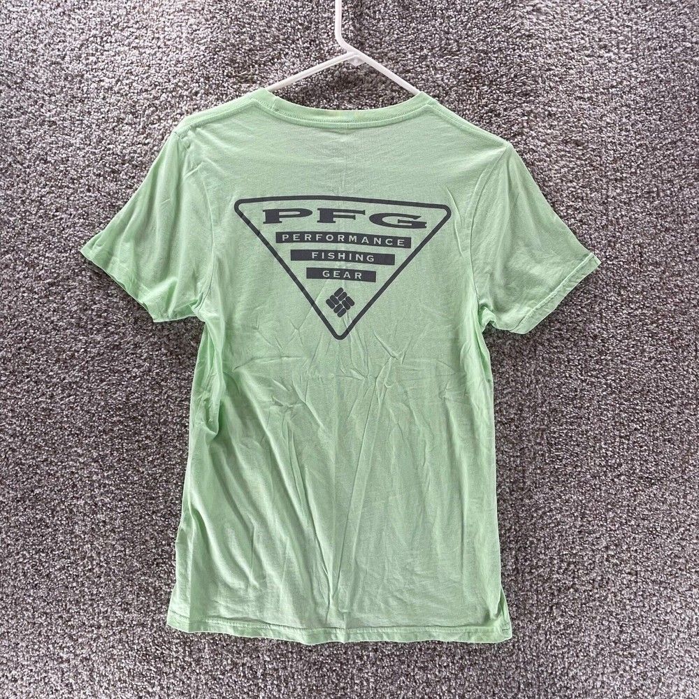 Columbia Shirt Mens Small Green PFG Fishing Outdoors Logo Cotton Casual Sports